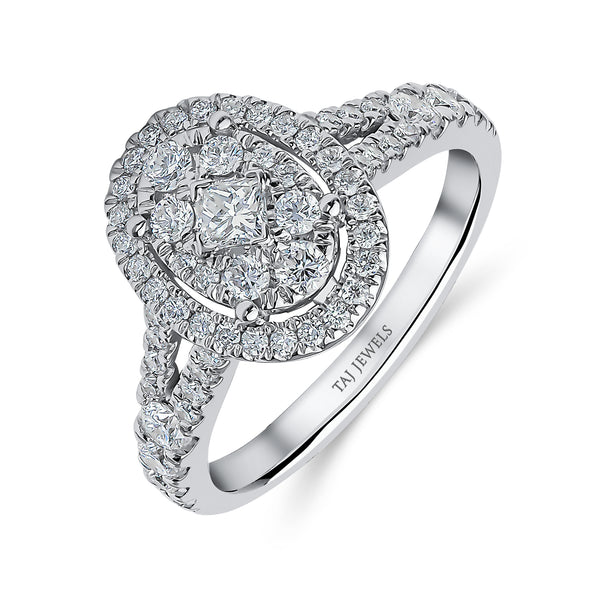 Oval Shape Single Halo Split Shank Diamond Ring