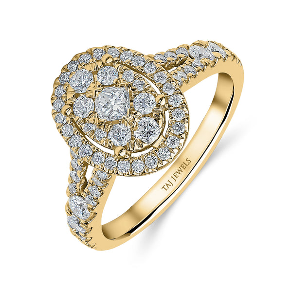 Oval Shape Single Halo Split Shank Diamond Ring