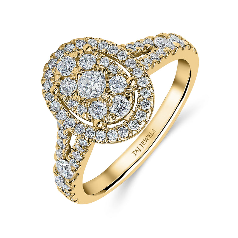 Oval Shape Single Halo Split Shank Diamond Ring