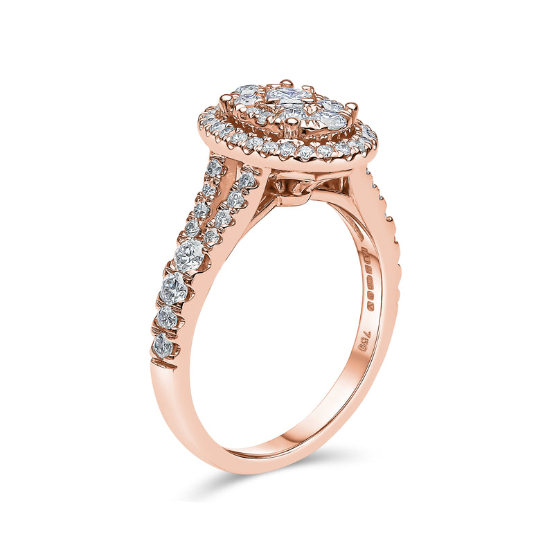 Oval Shape Single Halo Split Shank Diamond Ring