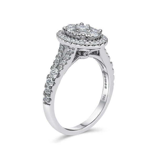 Oval Shape Single Halo Split Shank Diamond Ring
