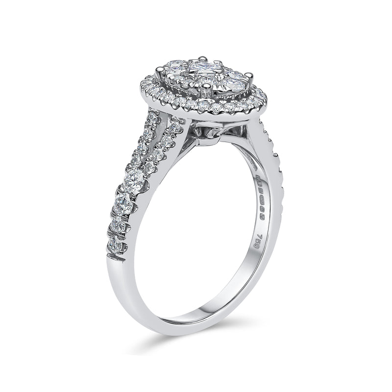 Oval Shape Single Halo Split Shank Diamond Ring