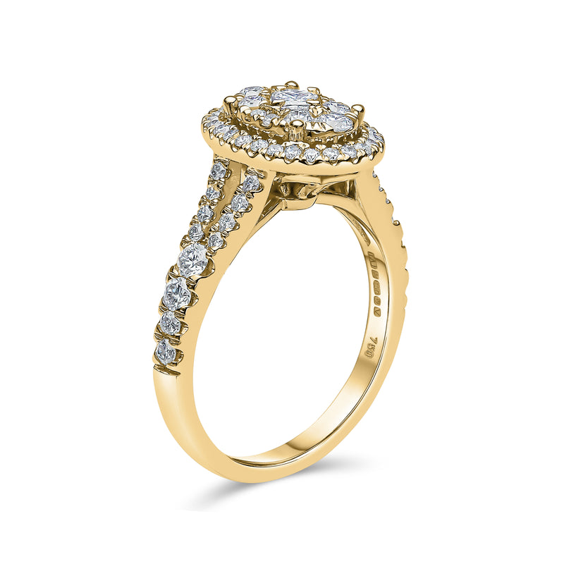 Oval Shape Single Halo Split Shank Diamond Ring