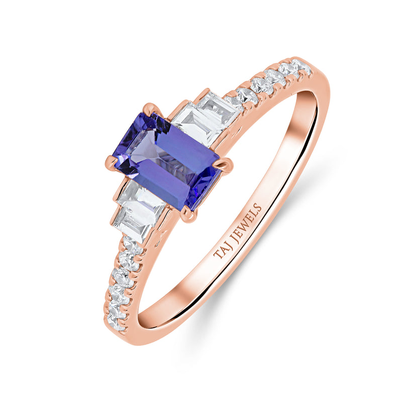 Radiant Cut Purple Stone Set with Tapered Baguette Diamonds