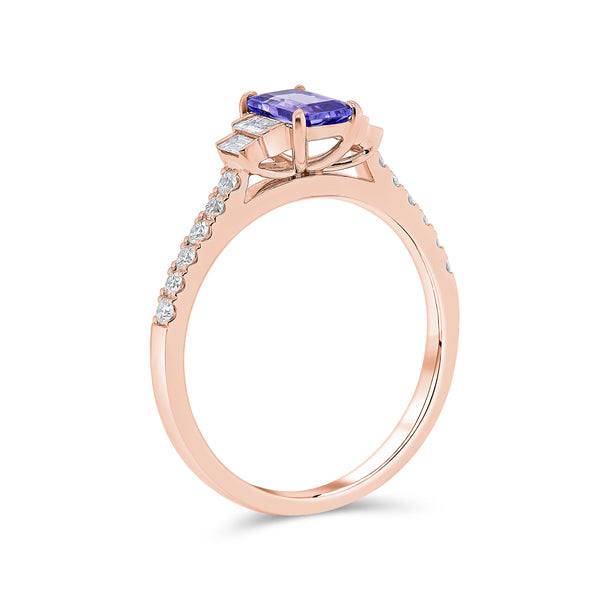 Radiant Cut Purple Stone Set with Tapered Baguette Diamonds