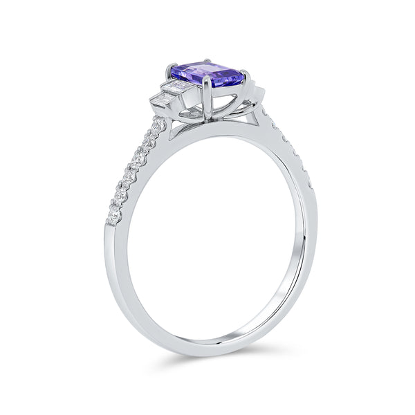 Radiant Cut Purple Stone Set with Tapered Baguette Diamonds