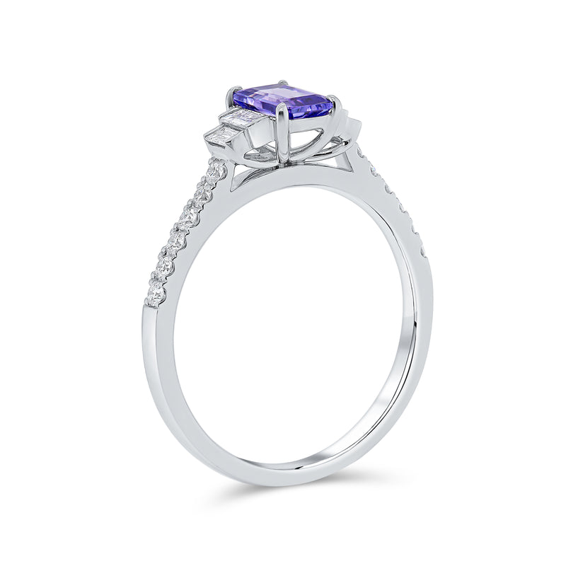 Radiant Cut Purple Stone Set with Tapered Baguette Diamonds