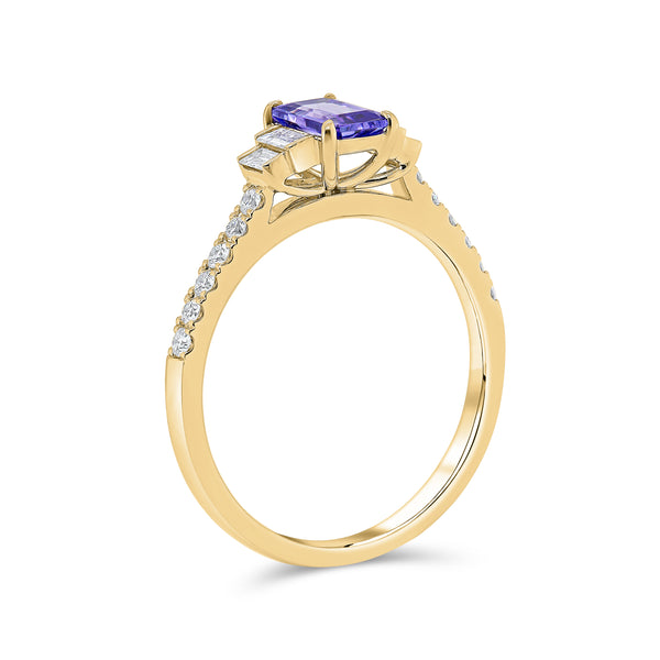 Radiant Cut Purple Stone Set with Tapered Baguette Diamonds