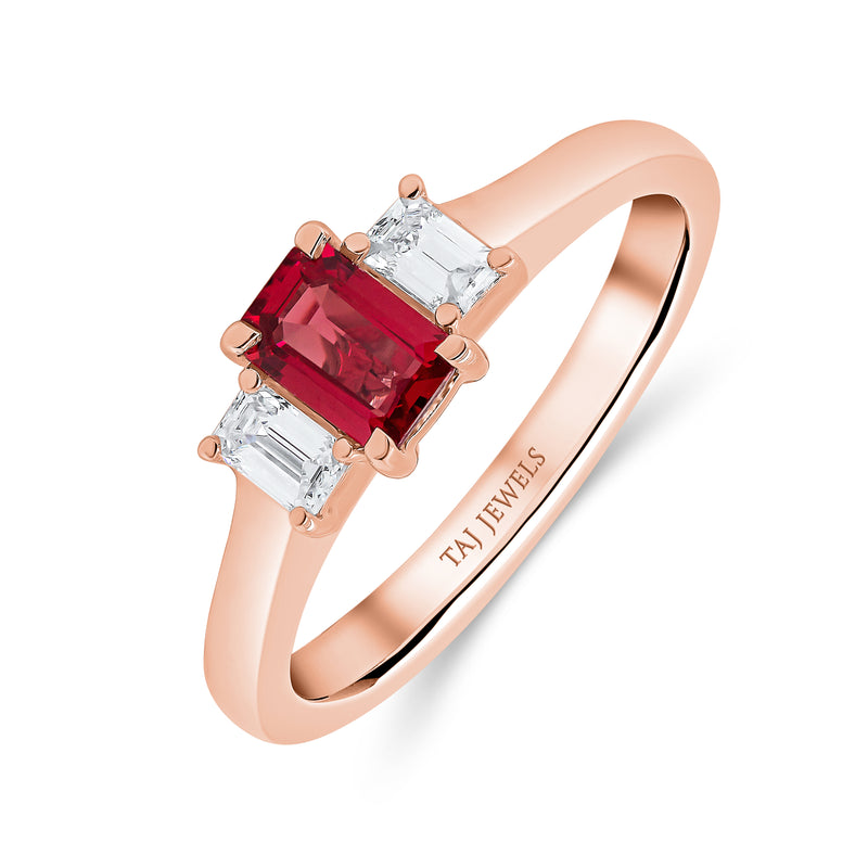 Emerald Cut Ruby & Diamond Ring