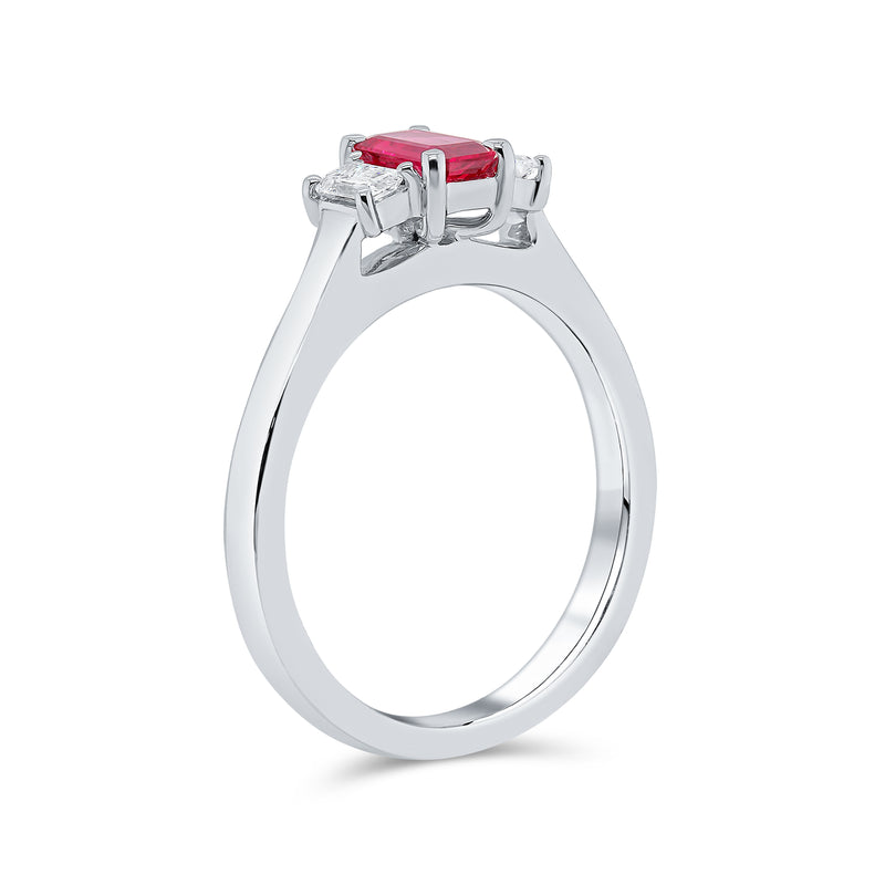 Emerald Cut Ruby & Diamond Ring