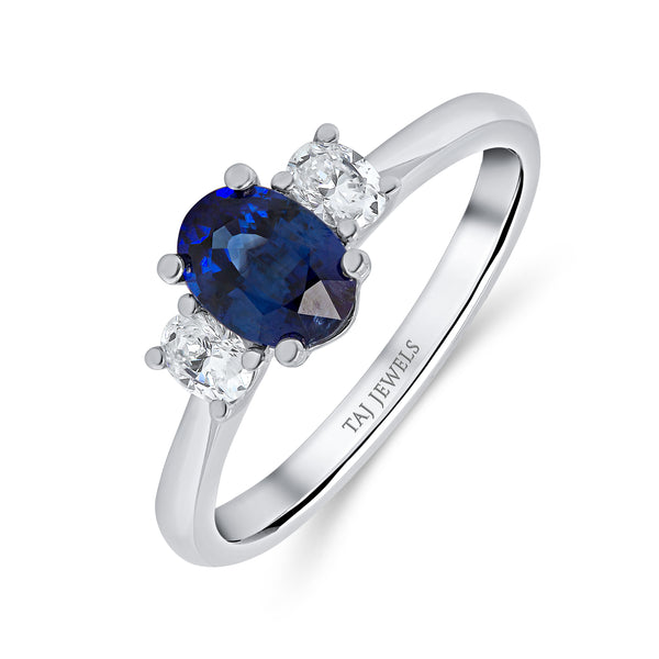 Oval Cut Blue Sapphire & Oval Side Diamonds