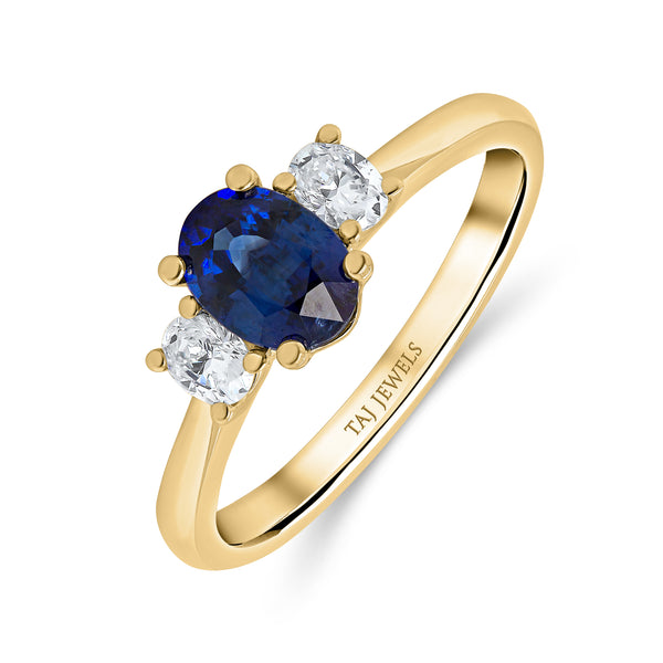 Oval Cut Blue Sapphire & Oval Side Diamonds