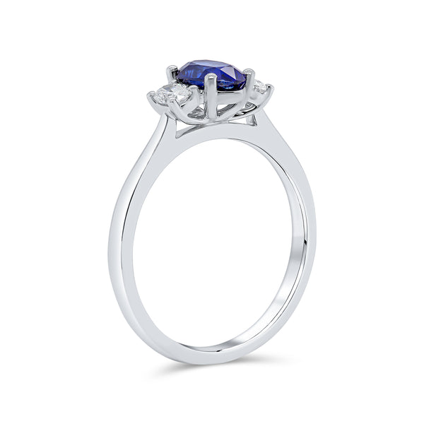 Oval Cut Blue Sapphire & Oval Side Diamonds