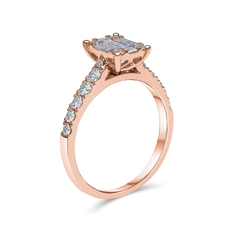 Radiant Shape Ring with Round and Baguette Diamond