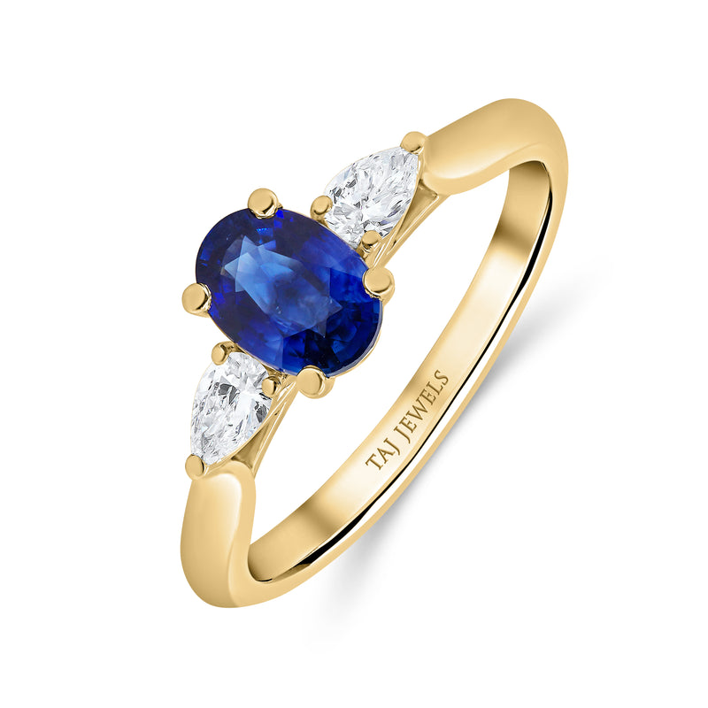Oval Cut Blue Sapphire & Diamond Trilogy