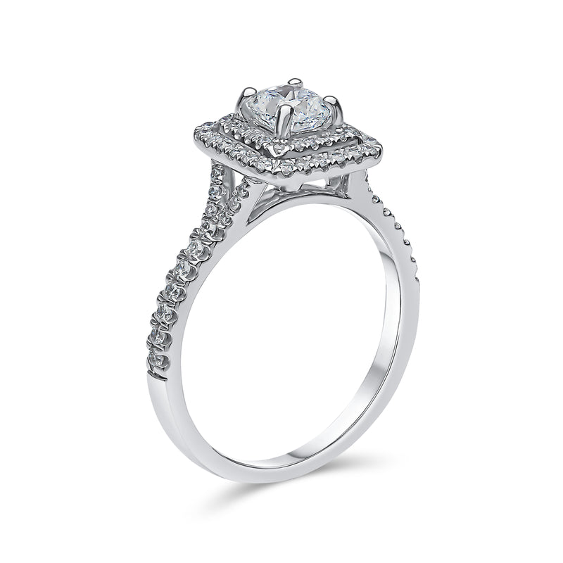 Princess Cut Double Halo Split Shank Diamond Ring
