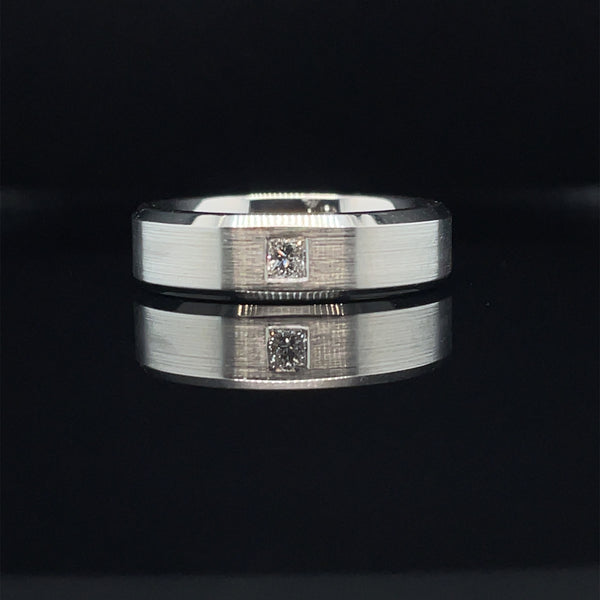 Platinum Bevelled Princess Cut Diamond Band