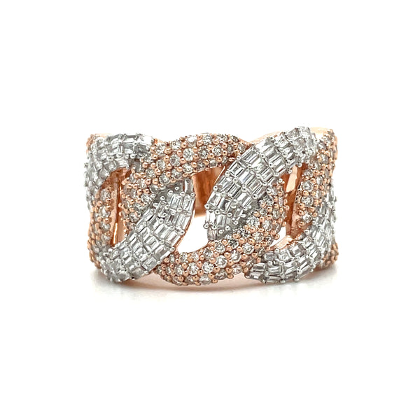 Natural 14K Rose and White Gold Cuban Ring - 1.67CT