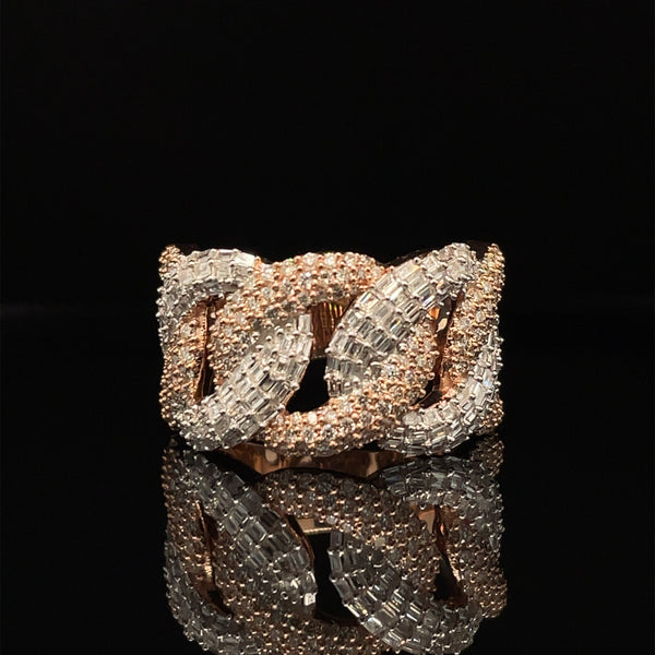Natural 14K Rose and White Gold Cuban Ring - 1.67CT