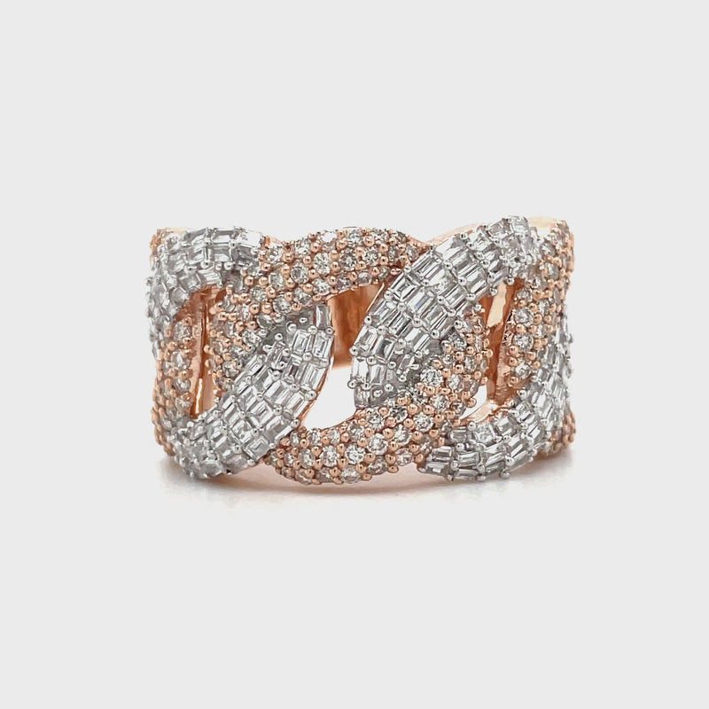 Natural 14K Rose and White Gold Cuban Ring - 1.67CT