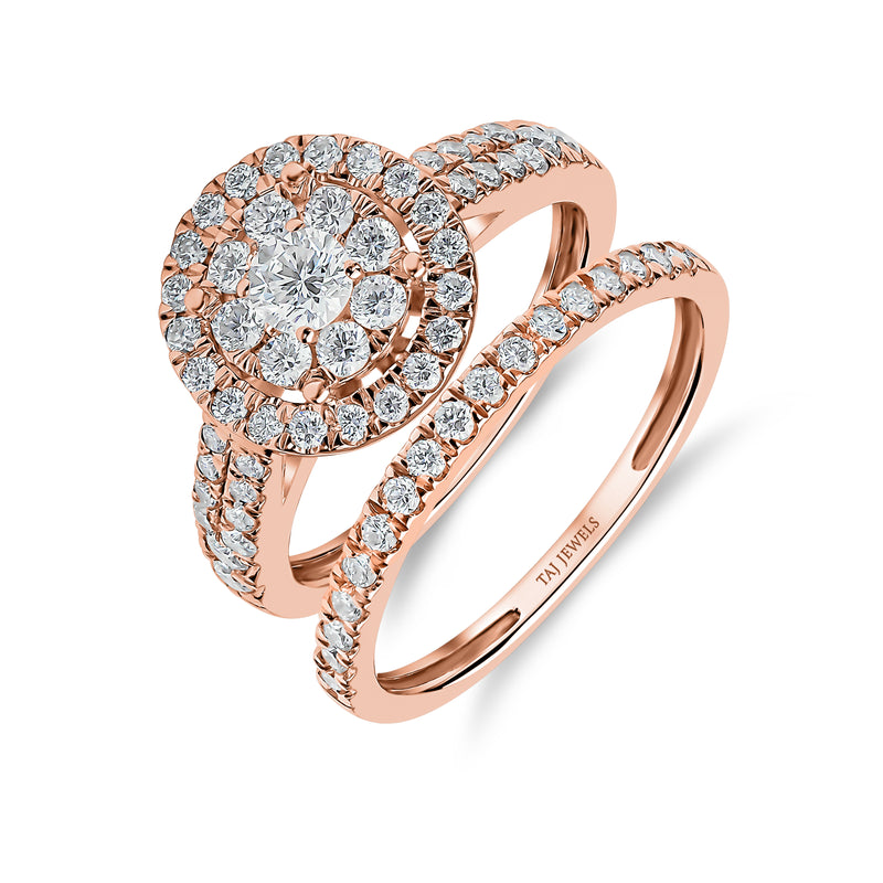 Round Brilliant Shape Single Halo Diamond Ring with Matching Band