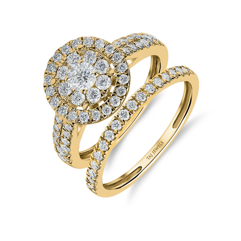 Round Brilliant Shape Single Halo Diamond Ring with Matching Band