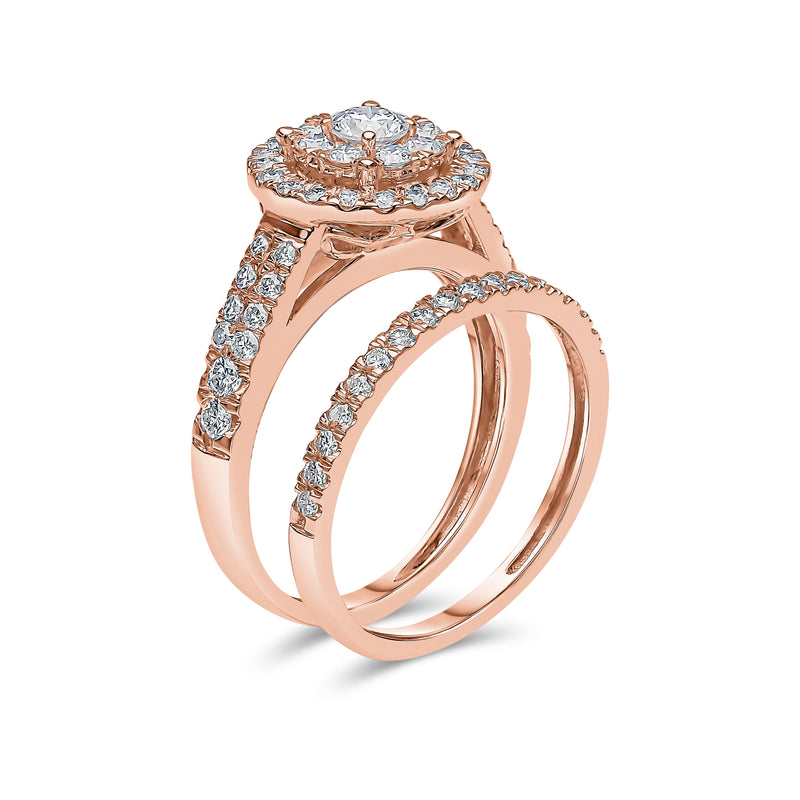 Round Brilliant Shape Single Halo Diamond Ring with Matching Band