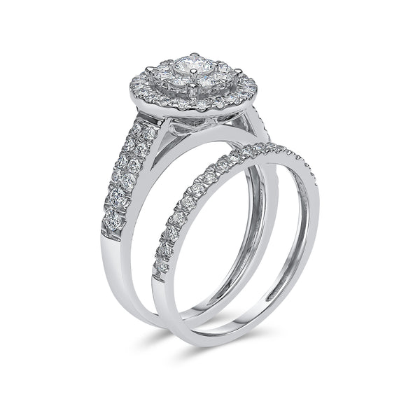Round Brilliant Shape Single Halo Diamond Ring with Matching Band