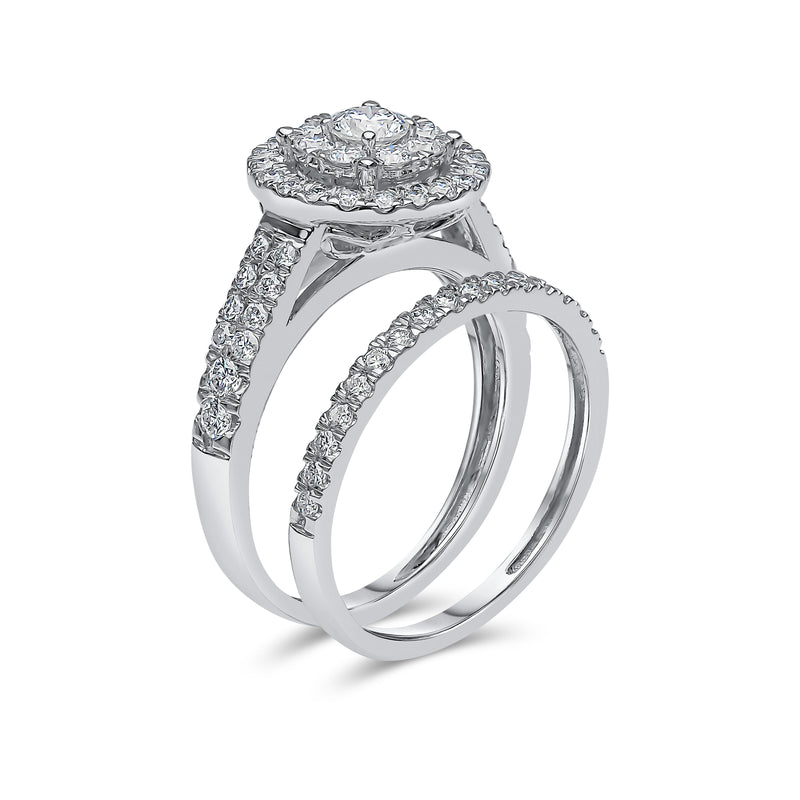 Round Brilliant Shape Single Halo Diamond Ring with Matching Band