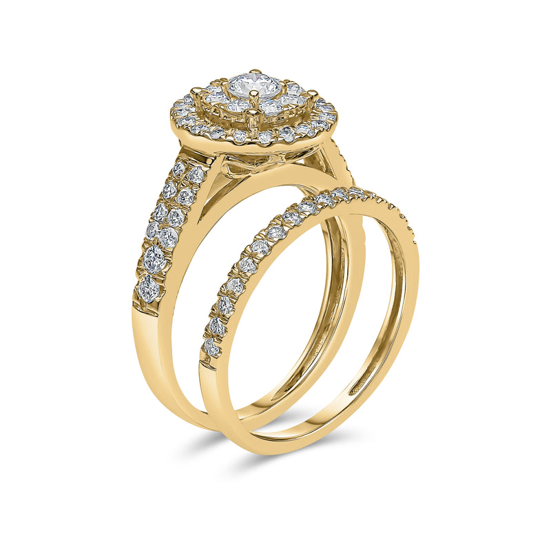 Round Brilliant Shape Single Halo Diamond Ring with Matching Band