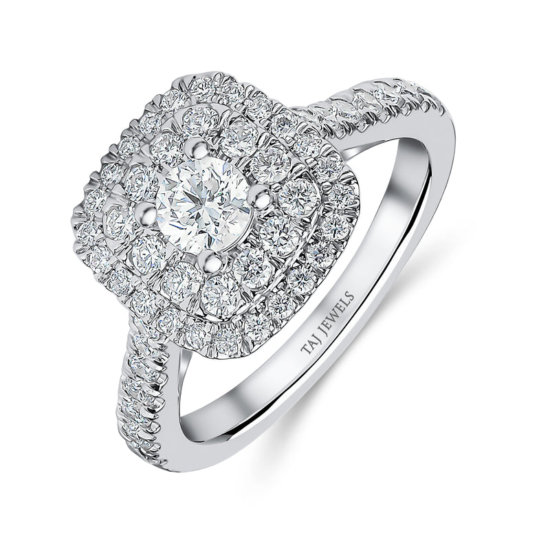 Cushion & Round Brilliant Double Halo Diamond Ring