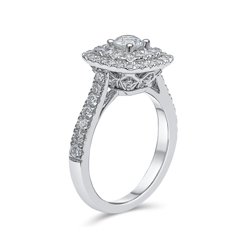 Cushion & Round Brilliant Double Halo Diamond Ring