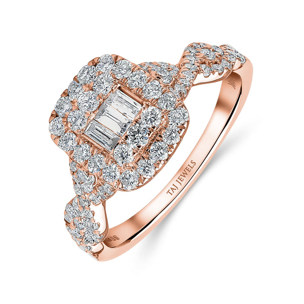 Emerald Shape Cross Over Diamond Ring