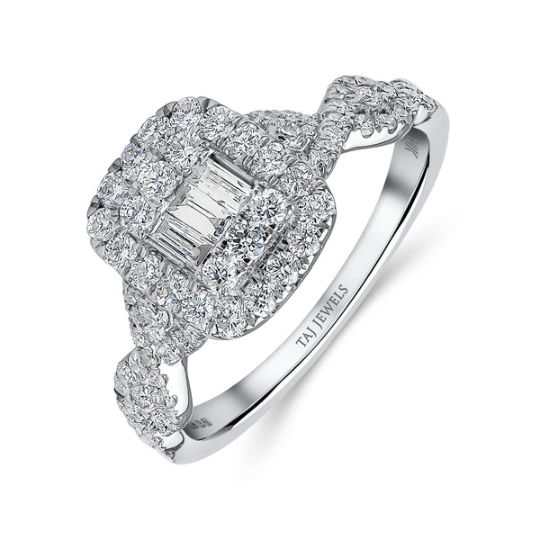 Emerald Shape Cross Over Diamond Ring