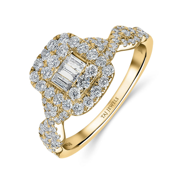 Emerald Shape Cross Over Diamond Ring