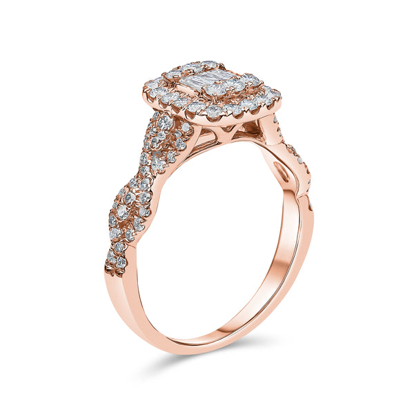 Emerald Shape Cross Over Diamond Ring