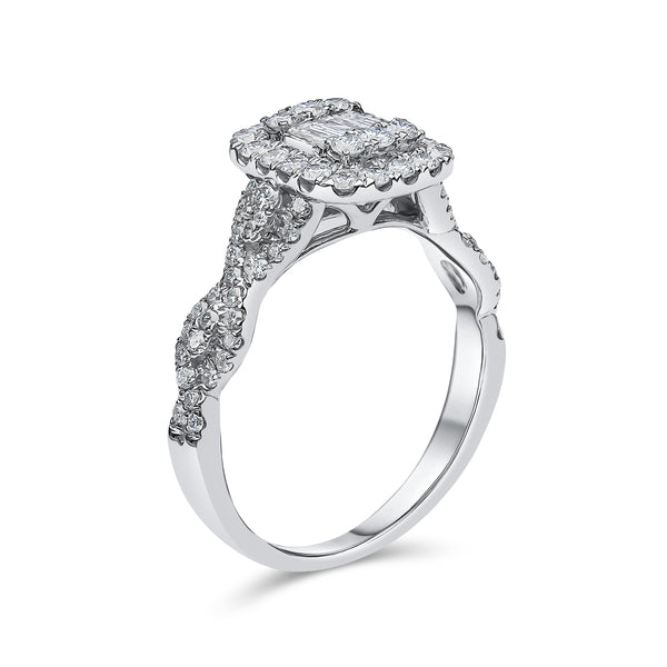 Emerald Shape Cross Over Diamond Ring