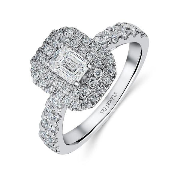 Natural Emerald Diamond Double Halo Engagement Ring - 1.44ct