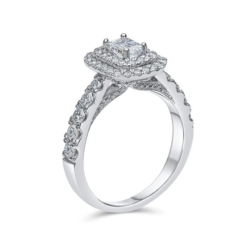 Natural Emerald Diamond Double Halo Engagement Ring - 1.44ct