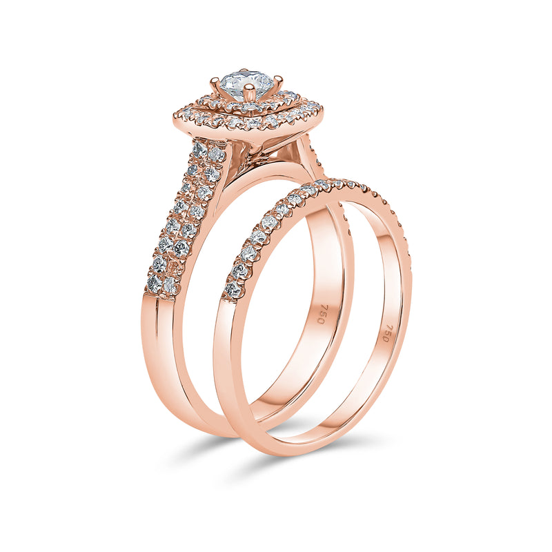 Round Brilliant Double Halo Diamond Ring & Matching Band