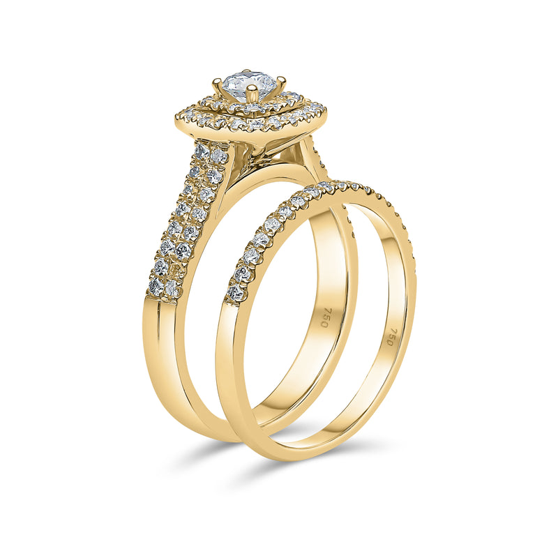 Round Brilliant Double Halo Diamond Ring & Matching Band