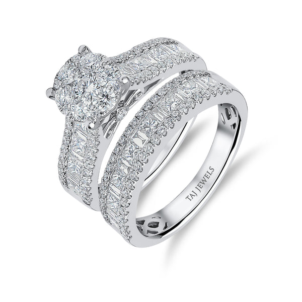 Round Shape Cluster Diamond Ring with Matching Band