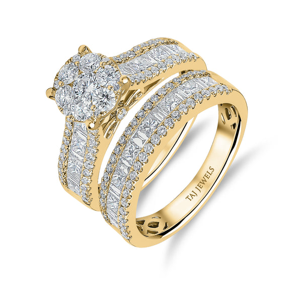 Round Shape Cluster Diamond Ring with Matching Band