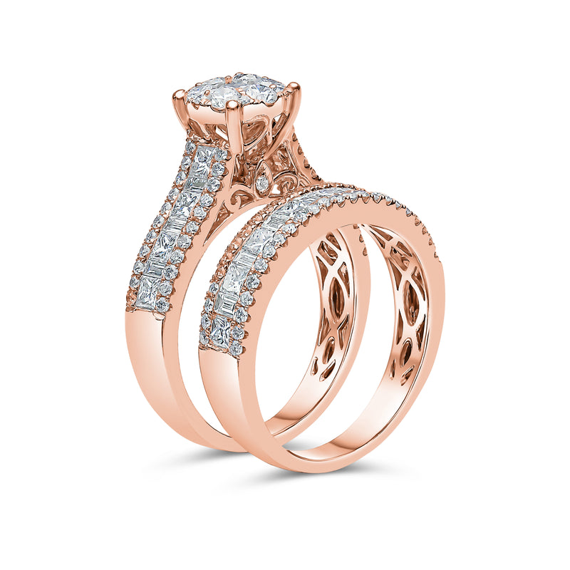 Round Shape Cluster Diamond Ring with Matching Band