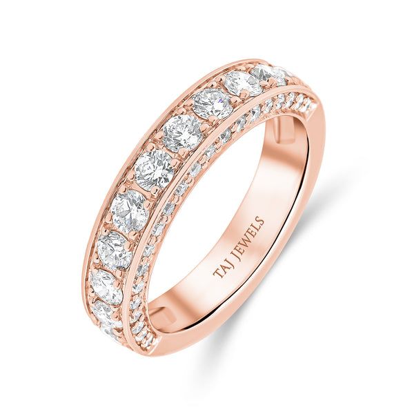 Wedding Band set in Triple Row Round Brilliant Diamonds