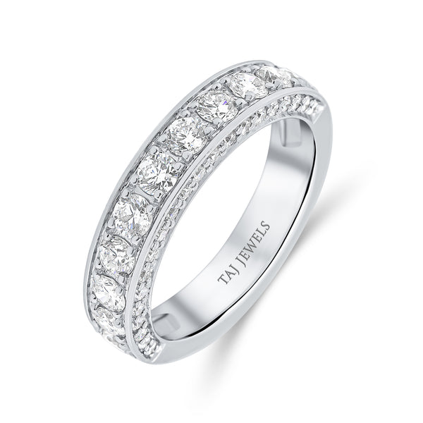 Wedding Band set in Triple Row Round Brilliant Diamonds