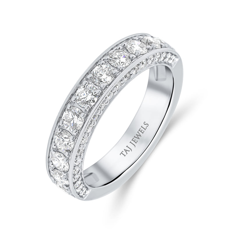 Wedding Band set in Triple Row Round Brilliant Diamonds