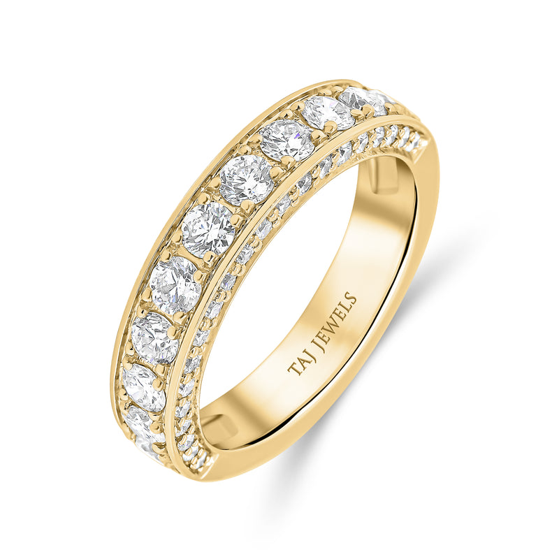 Wedding Band set in Triple Row Round Brilliant Diamonds