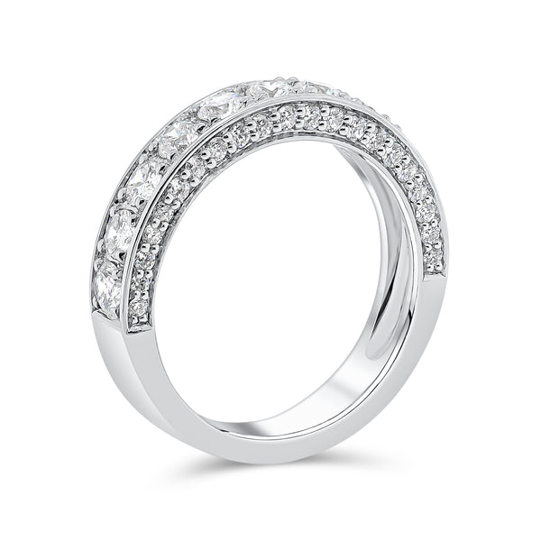 Wedding Band set in Triple Row Round Brilliant Diamonds
