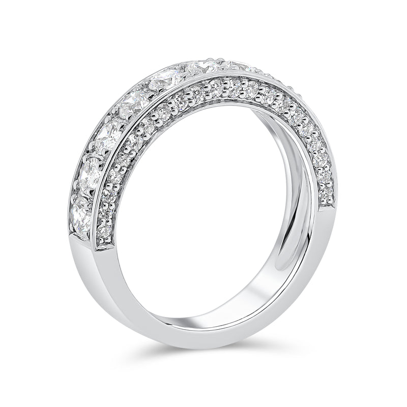Wedding Band set in Triple Row Round Brilliant Diamonds